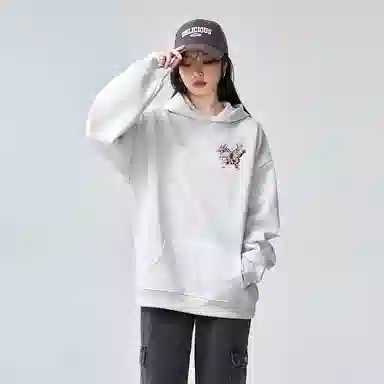 棉购 花卉蝴蝶刺绣重磅上衣潮流时尚休闲百搭卫衣 女款