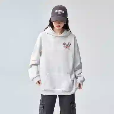 棉购 花卉蝴蝶刺绣重磅上衣潮流时尚休闲百搭卫衣 女款