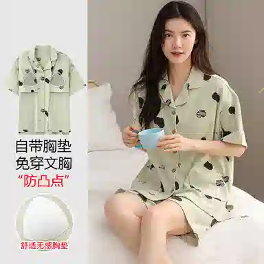棉购 带胸垫短袖短裤时尚休闲可外穿睡衣套装 女款