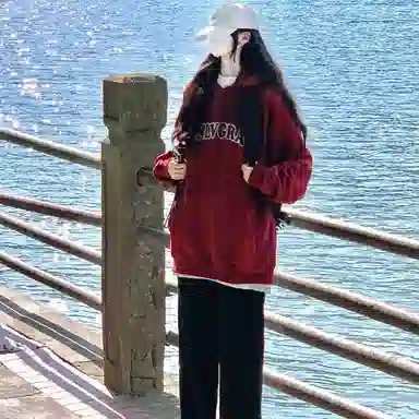 棉购 美式宽松字母简约休闲百搭连帽长袖卫衣 男女同款