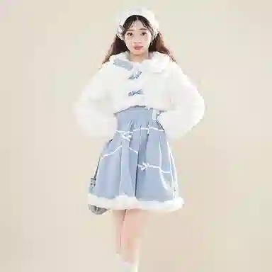 棉购 小香风气质优雅外套时尚简约裙子两件套千金风毛绒软糯裙装套装 女款