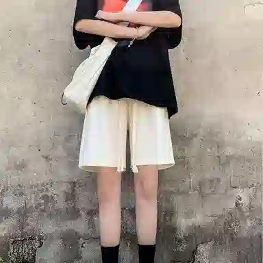 棉购 薄款宽松阔腿冰丝速干运动五分裤休闲短裤 女款