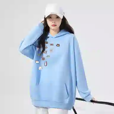 棉购 薄款连帽宽松韩版学生口袋套头休闲加绒外套卫衣 女款
