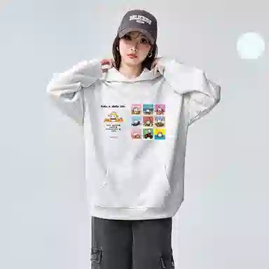 棉购 美式连帽设计感印花宽松舒适时尚百搭卫衣 女款