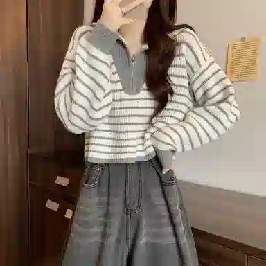 棉购 拉链毛衣宽松外穿打底洋气设计感小众长袖针织衫 女款