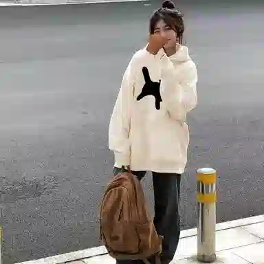 棉购 卡通猫咪印花设计感百搭套头长袖卫衣 男女同款