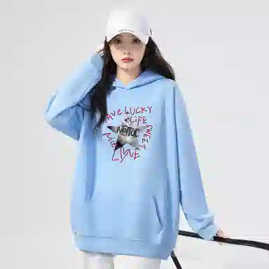 棉购 连帽趣味涂鸦加绒加厚潮学生美式外套卫衣 女款