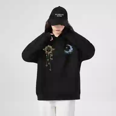 棉购 连帽秋冬季加绒加厚百搭潮流印花美式学生上衣服外套卫衣 男女同款