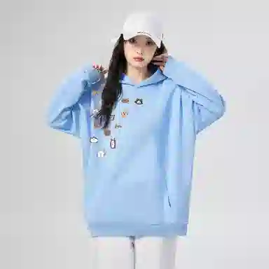 棉购 薄款连帽宽松韩版学生口袋套头休闲加绒外套卫衣 女款