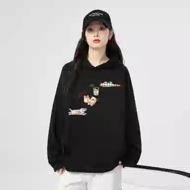 棉购 连帽薄款卡通个性时尚舒适潮牌学生美式卫衣 女款