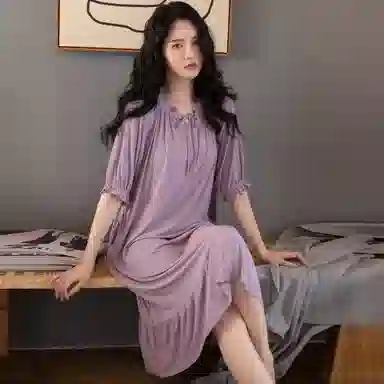 棉购 甜美可爱凉感中长款短袖睡裙 女款