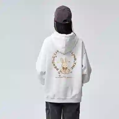 棉购 连帽设计感兔子印花宽松重磅简约时尚长袖卫衣 女款
