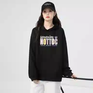 棉购 加绒加厚宽松高街时尚字母印花连帽设计卫衣 女款
