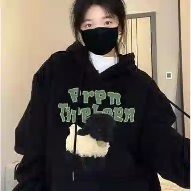 棉购 小羊印花连帽甜美风宽松百搭学生慵懒风设计感休闲长袖卫衣 男女同款
