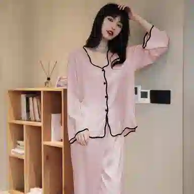 棉购 法式浪漫居家服冰丝高级性感长袖长裤睡衣套装 女款
