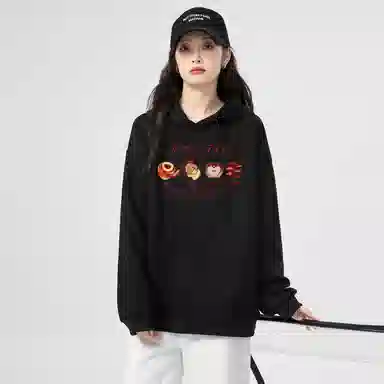 棉购 潮流连帽美式简约卡通设计百搭休闲落肩宽松卫衣 女款