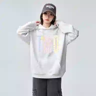 棉购 贴布绣连帽潮流刺绣加绒春秋薄款宽松时尚百搭慵懒冬季加厚长袖上衣外套卫衣 男女同款