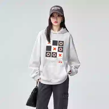棉购 连帽秋冬加绒加厚美式宽松慵懒风上衣百搭潮流印花学生卫衣 女款