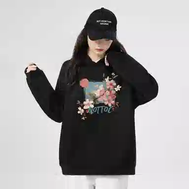 棉购 连帽加绒加厚百搭时尚个性韩版潮流休闲印花图案卫衣 女款