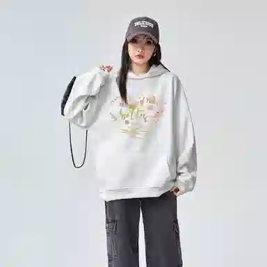 棉购 连帽加绒加厚美式慵懒风宽松外套复古百搭休闲学院风卫衣 女款