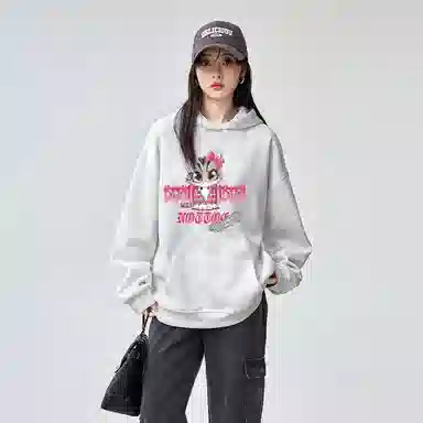 棉购 美式连帽潮流加绒加厚长袖上衣外套卡通猫咪个性街头卫衣 女款