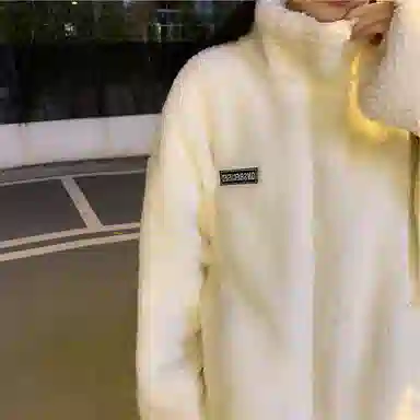 棉购 秋冬韩版质感纯色舒适百搭绒感外套 女款 白色