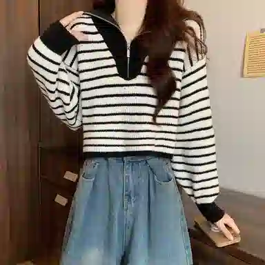 棉购 拉链毛衣宽松外穿打底洋气设计感小众长袖针织衫 女款