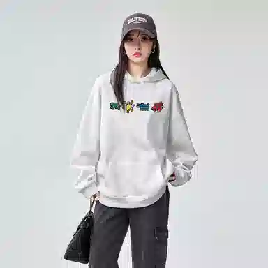 棉购 重磅潮流连帽卡通宽松加绒加厚中国风上衣卫衣 女款