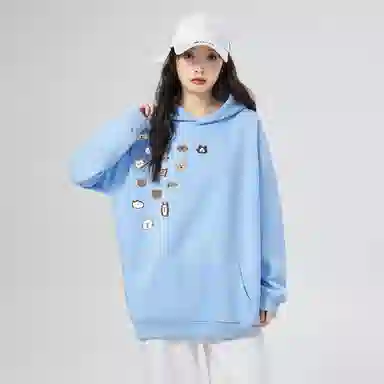 棉购 薄款连帽宽松韩版学生口袋套头休闲加绒外套卫衣 女款