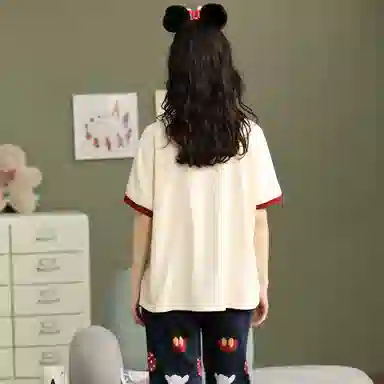 棉购 可爱拼色短袖七分裤可外穿睡衣套装 女款 卡通杏