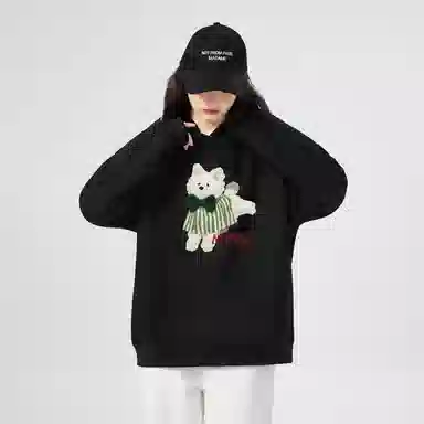 棉购 连帽加绒加厚潮牌学生美式卫衣 女款