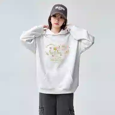 棉购 连帽加绒加厚美式慵懒风宽松外套复古百搭休闲学院风卫衣 女款