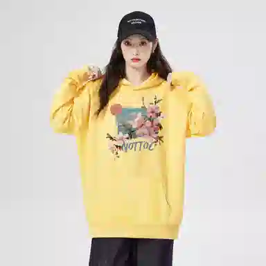 棉购 潮流连帽美式简约卡通设计百搭休闲落肩宽松卫衣 女款