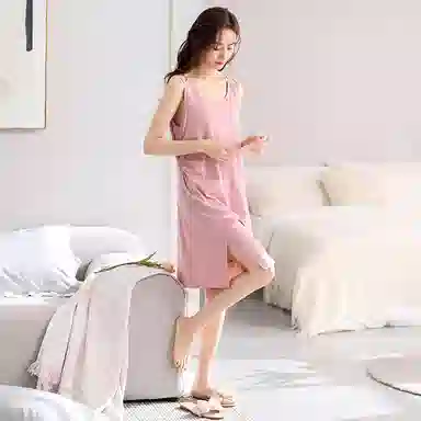 棉购 带胸垫薄款无袖冰丝家居服睡裙 女款