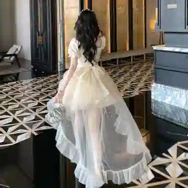 棉购 燕尾大蝴蝶结公主裙提花法式仙女蓬蓬裙生日出游海边出片短袖连衣裙 女款 纯色（拖尾可拆卸）