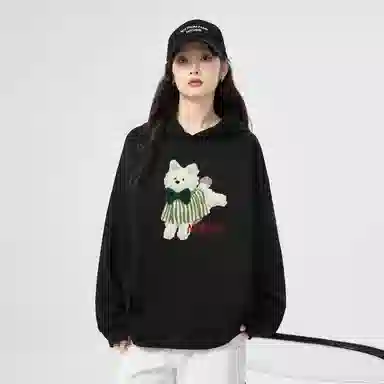 棉购 连帽加绒加厚潮牌学生美式卫衣 女款