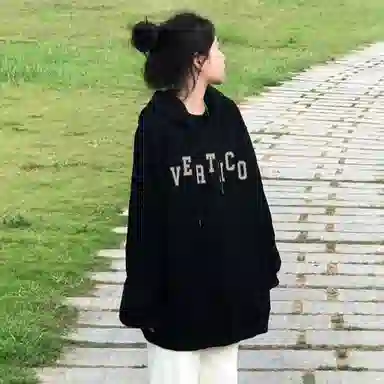 棉购 美式慵懒风卡通印花宽松连帽小众风格长袖卫衣 男女同款 黑色