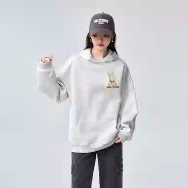 棉购 连帽设计感兔子印花宽松重磅简约时尚长袖卫衣 女款