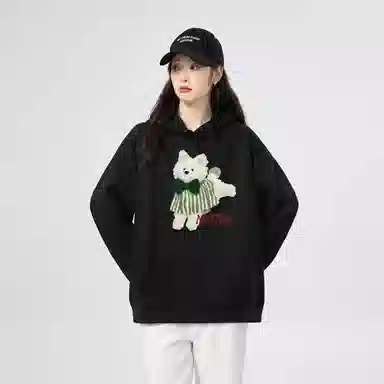 棉购 连帽加绒加厚潮牌学生美式卫衣 女款