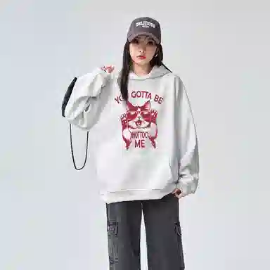 棉购 美式潮流时尚小猫连帽上衣宽松重磅春秋学院风舒适原创卫衣 男女同款