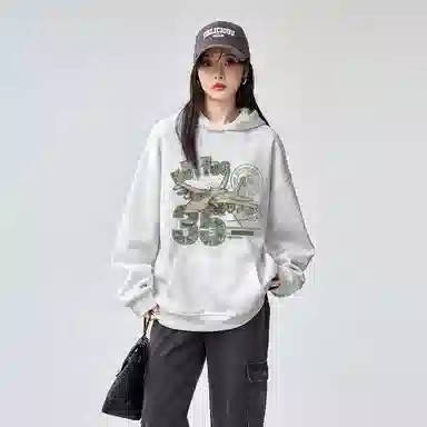 棉购 潮流连帽美式重磅休闲百搭大码宽松上衣卫衣 男女同款