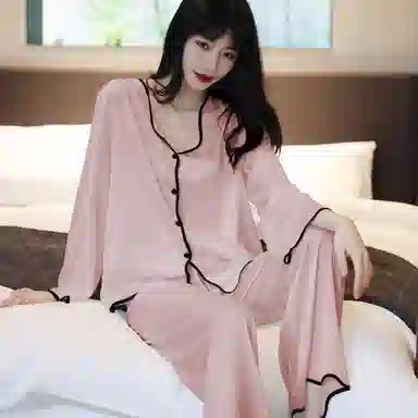 棉购 法式浪漫居家服冰丝高级性感长袖长裤睡衣套装 女款