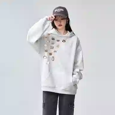 棉购 薄款连帽宽松韩版学生口袋套头休闲加绒外套卫衣 女款