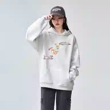 棉购 连帽薄款卡通个性时尚舒适潮牌学生美式卫衣 女款