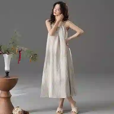 棉购 纯色简约带胸垫无袖睡裙 女款