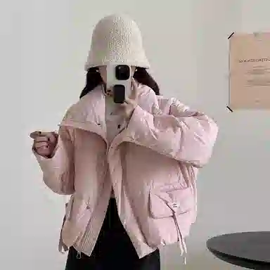 棉购 美式学院风简约百搭棉服 女款 粉色