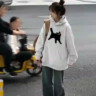 棉购 卡通猫咪印花设计感百搭套头长袖卫衣 男女同款