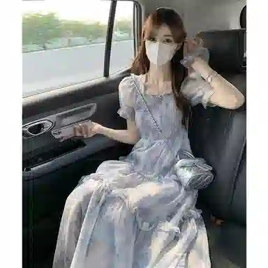 棉购 法式复古温柔风方领碎花短袖连衣裙 女款