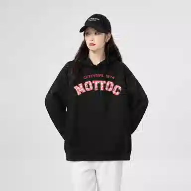 棉购 连帽潮流加绒加厚宽松韩版学生口袋带帽套头休闲外套卫衣 女款