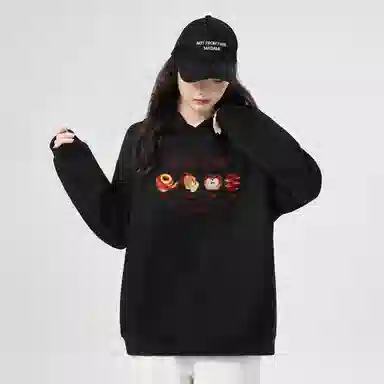 棉购 潮流连帽美式简约卡通设计百搭休闲落肩宽松卫衣 女款